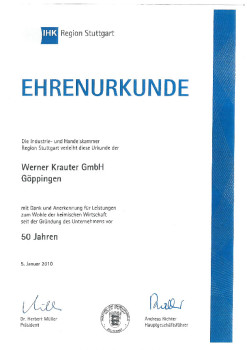 IHK-Urkunde 50 Jahre KRAUTER